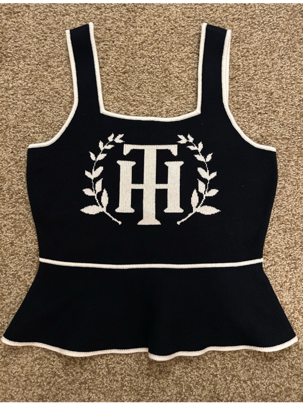 Tommy Hilfiger Black & White Logo Peplum Tank
